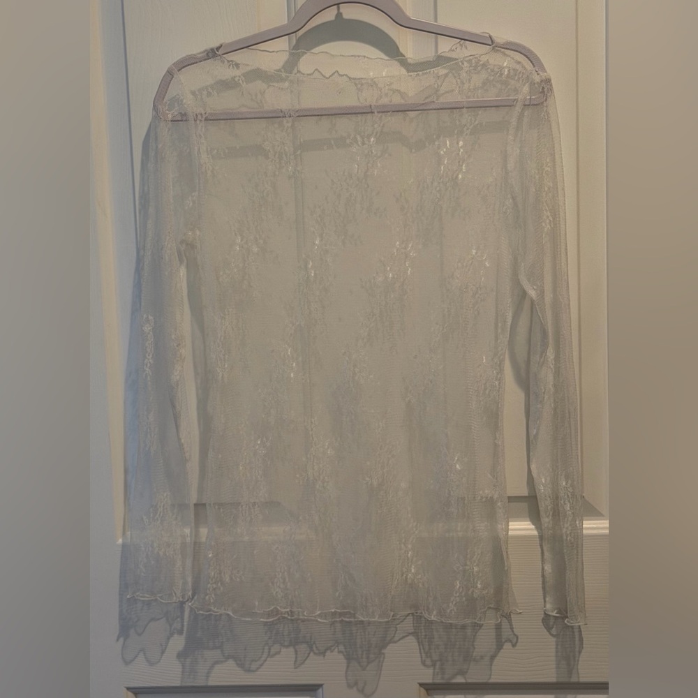 White Mesh Lace Transparent Long Sleeve Top Medium - Picture 6 of 13
